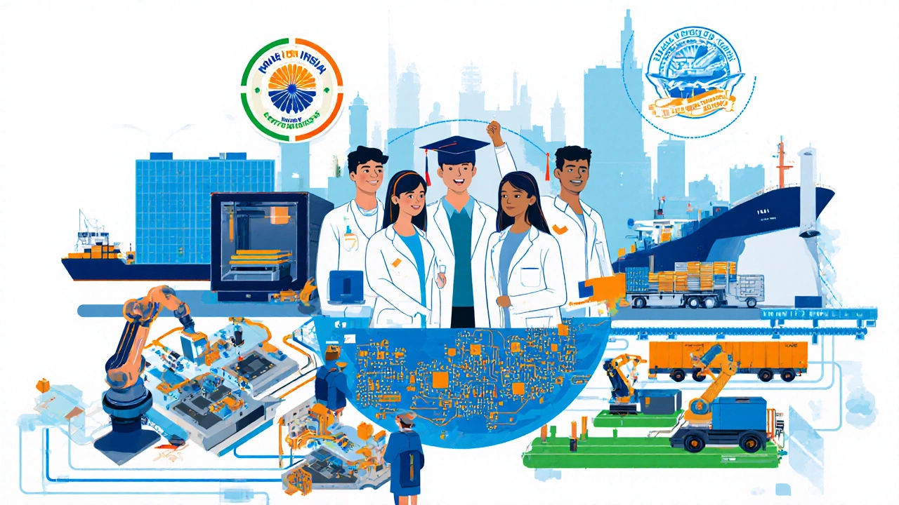 Engineers, university campus, and electronics manufacturing workflow collage.
