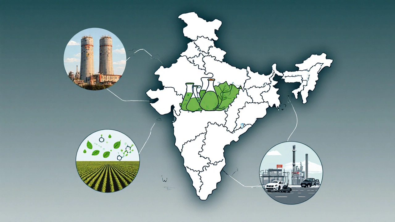 Map of India highlighting five chemical companies with distinct industry symbols.