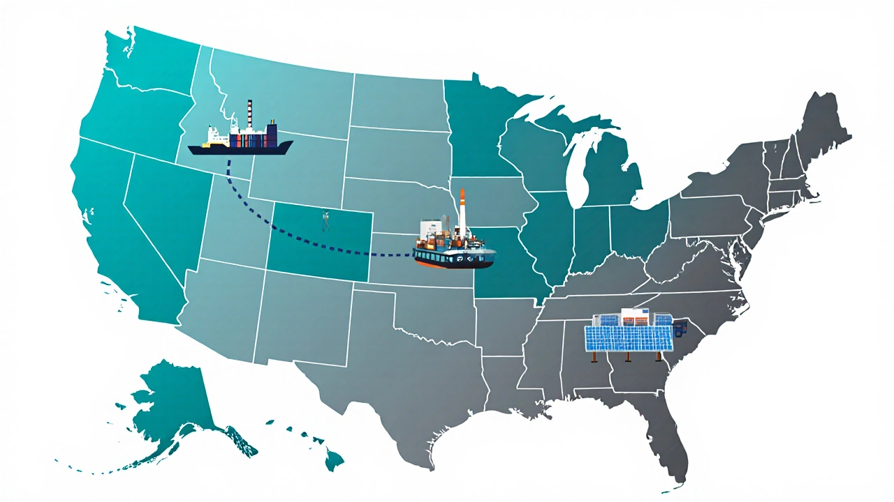 Map of US highlighting Texas, SC, GA, OH, TN with factory and transport icons.