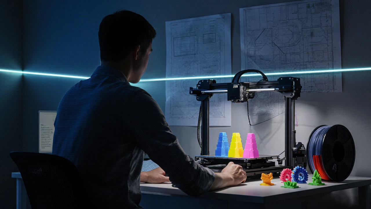 Individual printing custom phone stands using a 3D printer at home.