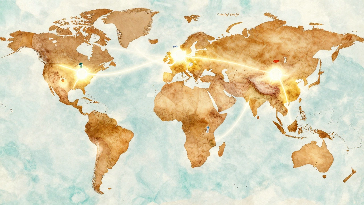 Global export routes from India to major cotton-importing countries, with textile product icons.