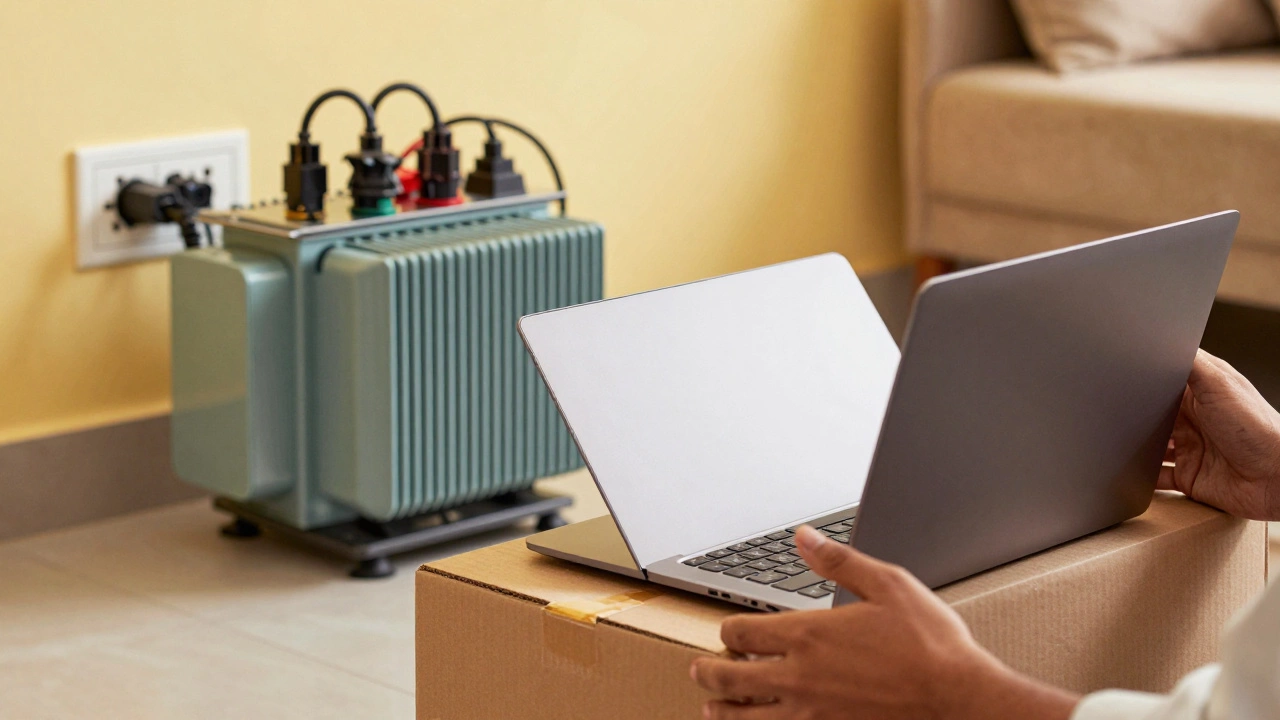 A person happily unboxing a shipped laptop in an Indian home.