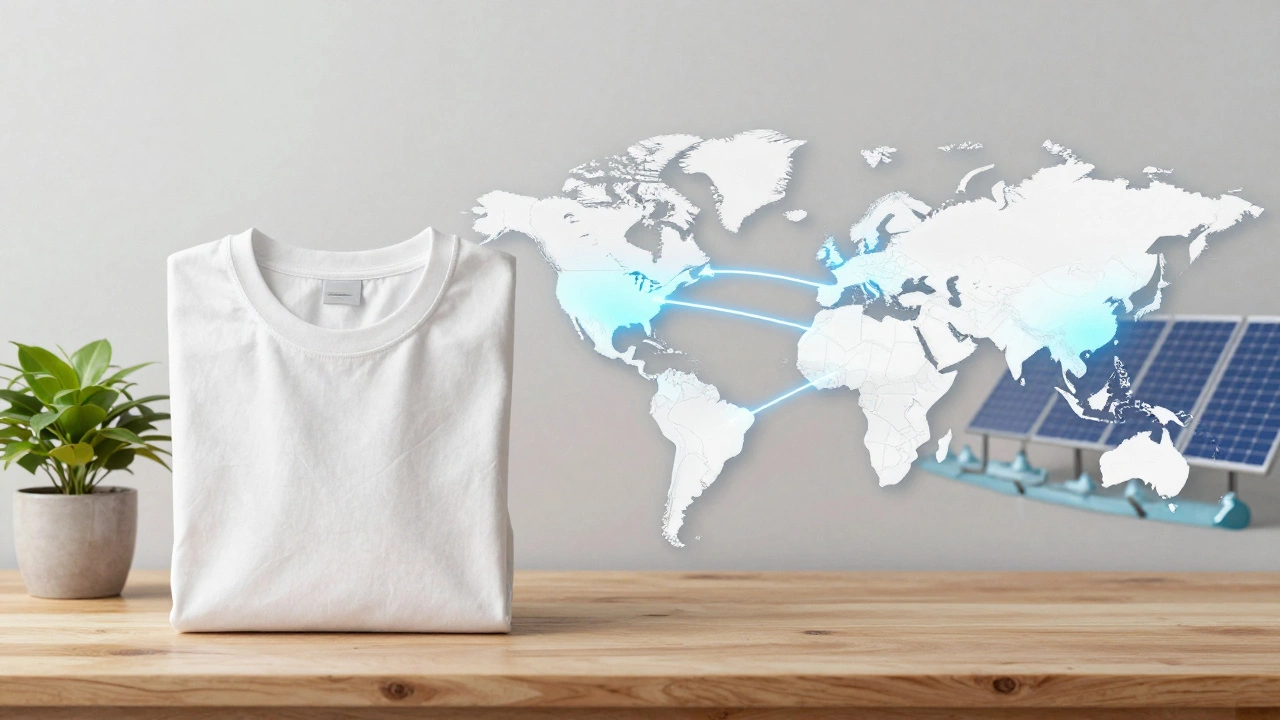 Conceptual art showing global exports and sustainable textile practices