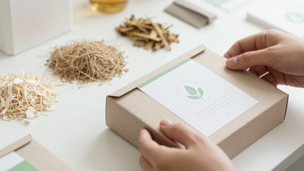 Hands assembling eco-friendly custom packaging boxes from recycled materials
