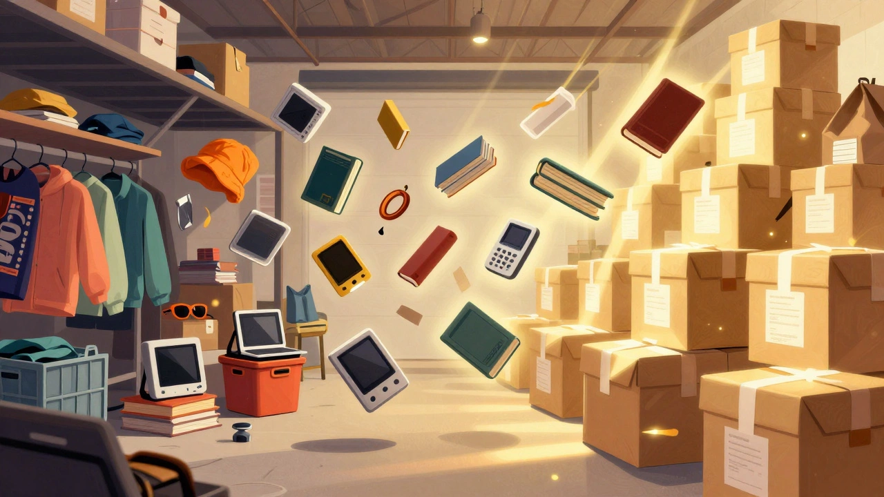 Illustration of secondhand items transforming into profitable packages