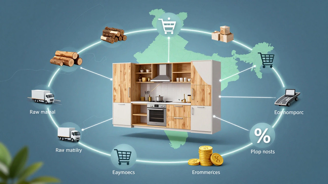 Conceptual visualization of furniture supply chain costs and logistics in India