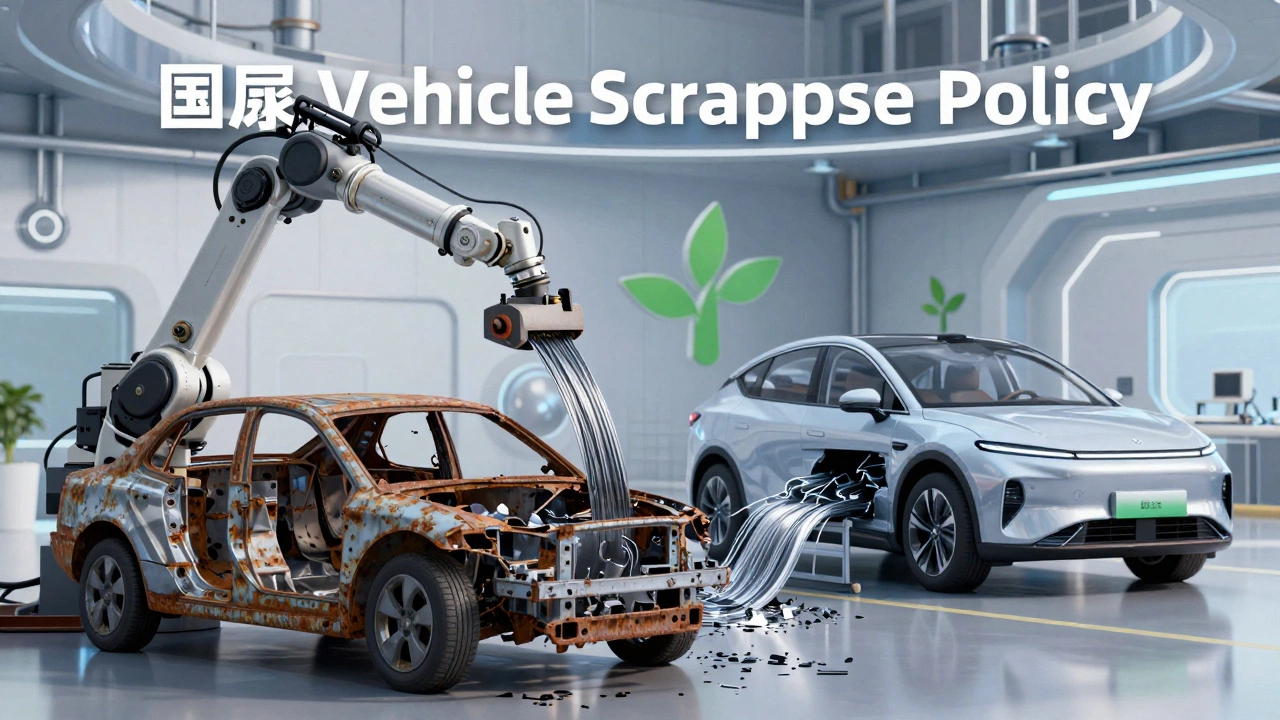 Old car recycled into new EV in circular economy concept