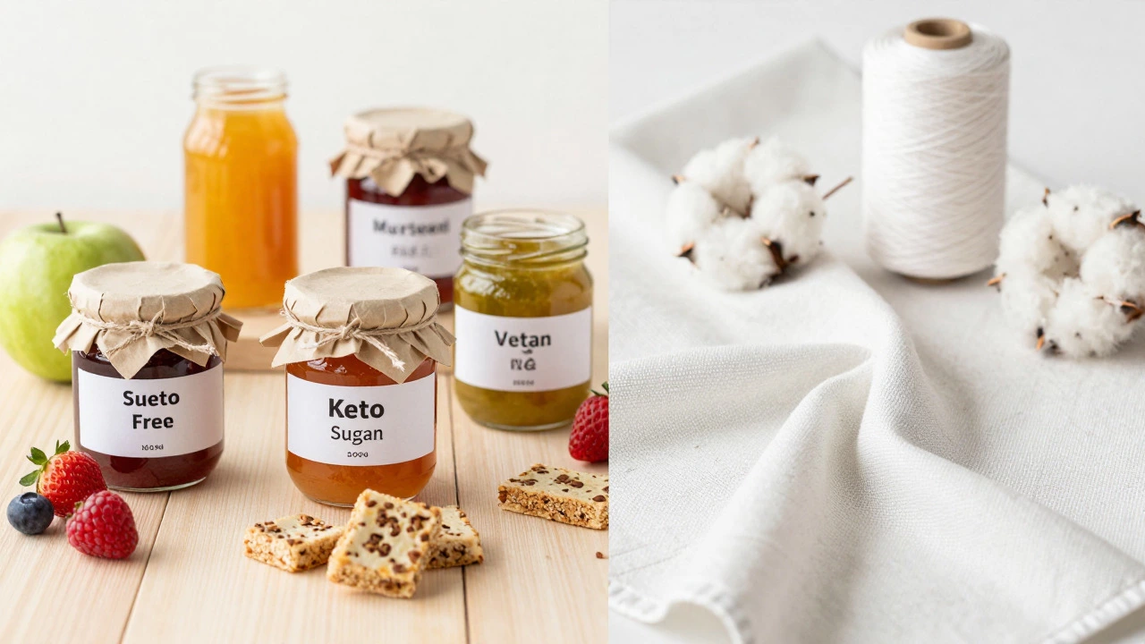Artisanal healthy foods and sustainable textiles display