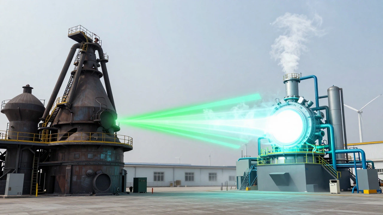Conceptual art showing transition from coal to green steel