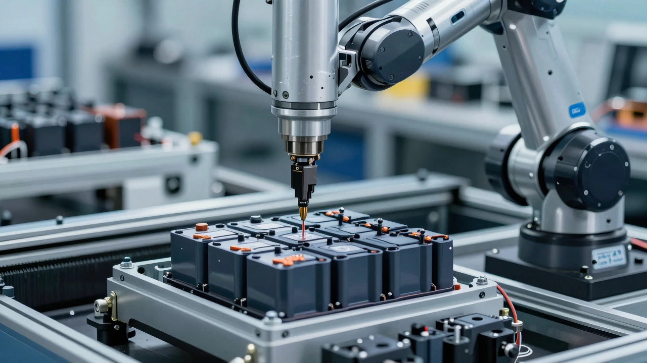 Robotic assembly of electric vehicle battery components
