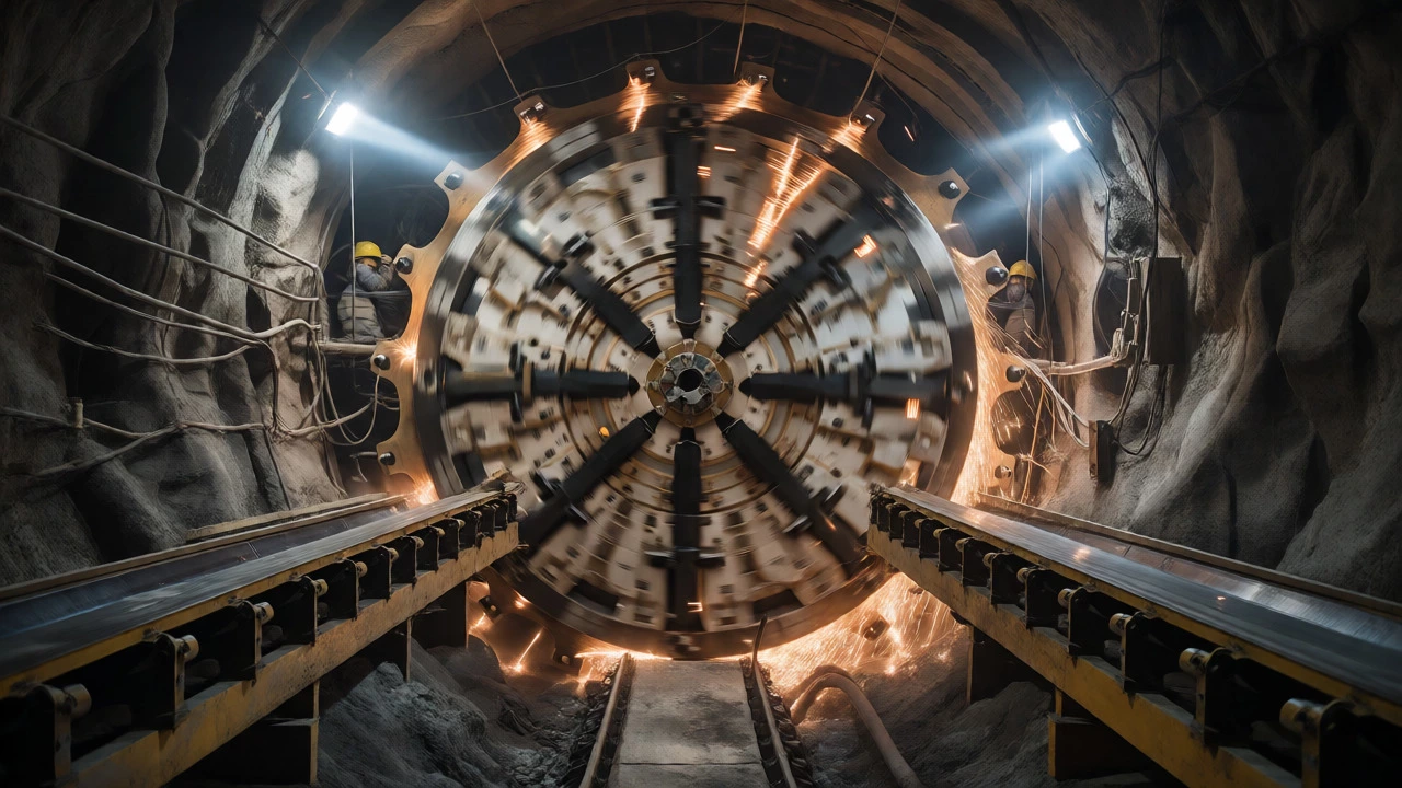 Interior view of a TBM cutter head drilling underground